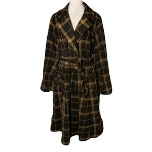 NWT Torrid 3X/22-24 Black & Brown Wool Plaid Tie Front Coat Preppy Old Money